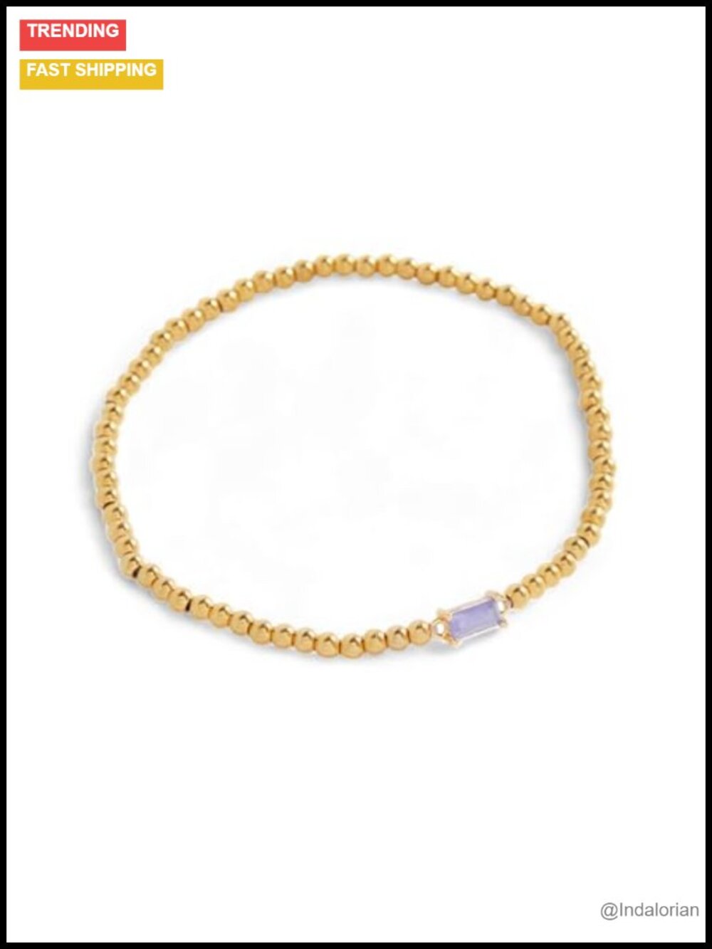 Gold Plated Steel Beaded Stretch Bracelet with CZ Birthstone Charm